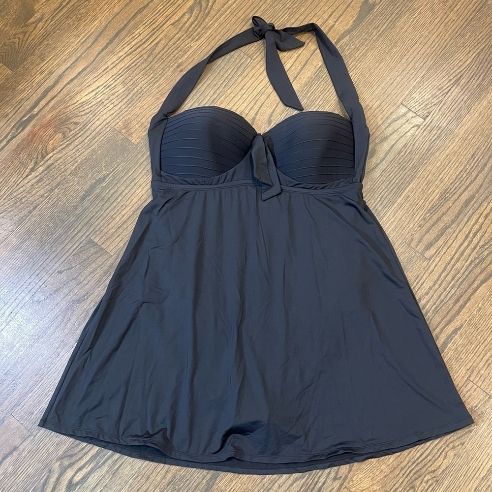 Swimsuits For All Black Twist Front Swim Dress Women's Plus Size 16 One Piece